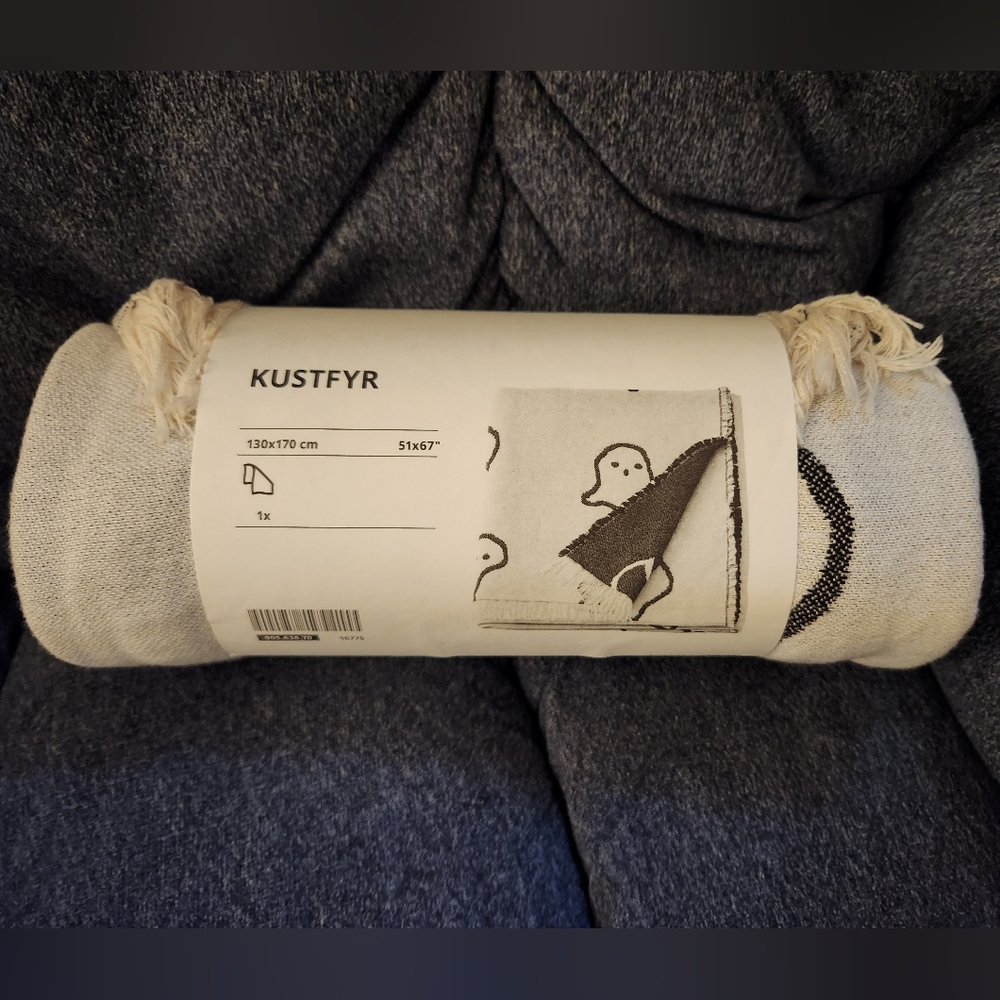 IKEA KUSTFYR Throw NEW Flying Ghosts 100% Cotton 51"x67" Halloween 905.63.7
